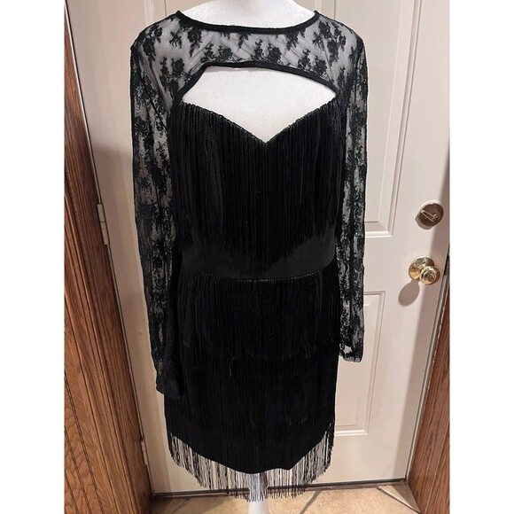 AOMEI Dresses & Skirts - AOMEI Black Lace Fringe Bodycon Dress Cutout  XXL (fits like L-XL)